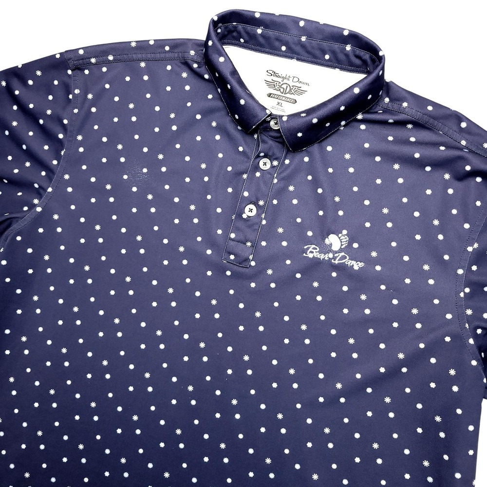 Straight Down Polo Shirt Mens XL Blue Polka Dot Bear Dance Golf Performance Top